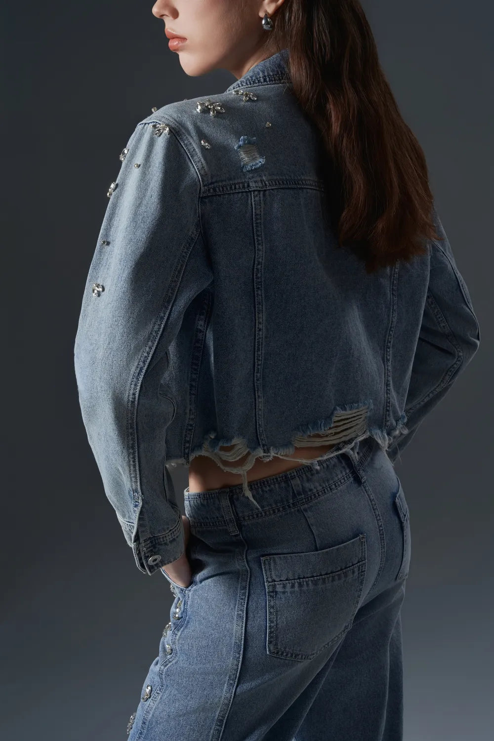 Crystal Embellished Cropped Jacket