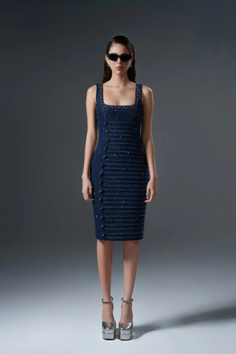 3D Folded Pleats Bodycon Dress