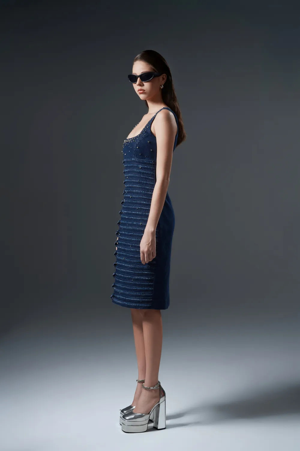 3D Folded Pleats Bodycon Dress