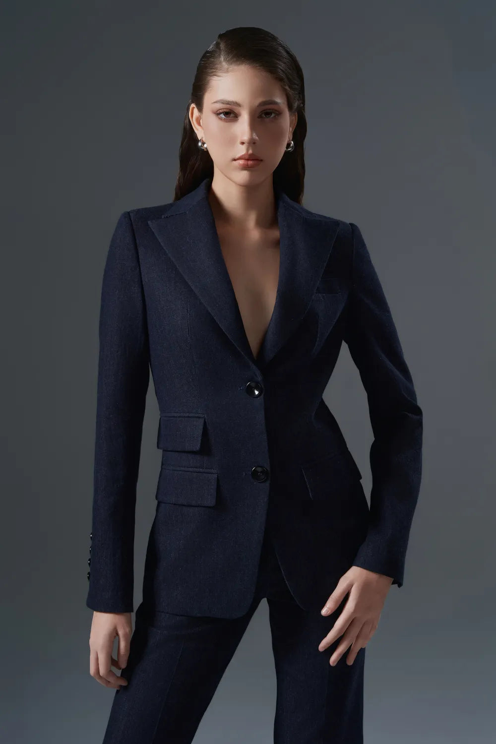 Peak Lapel Ticket Pockets Blazer