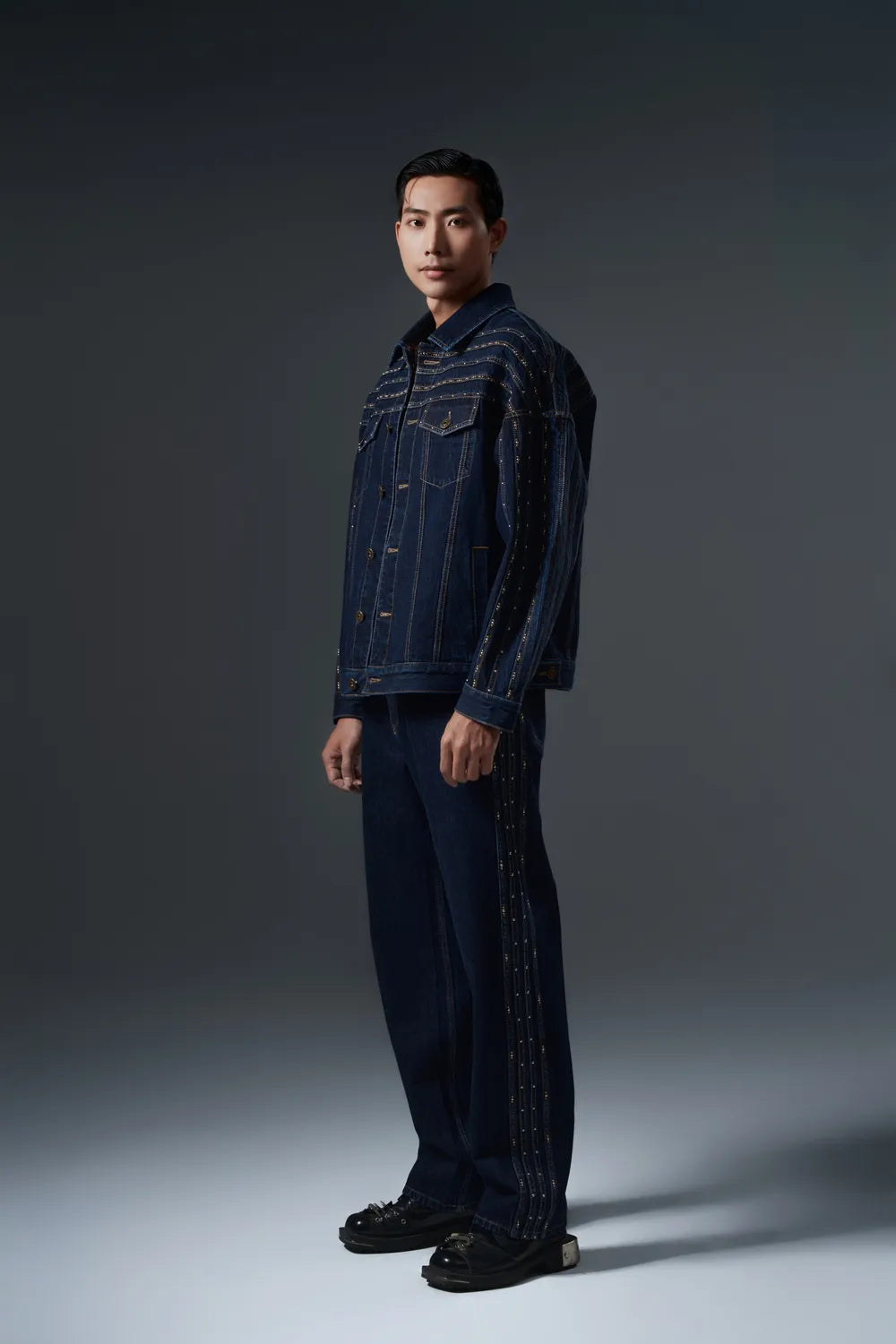 Metallic Stud Embellished Jeans