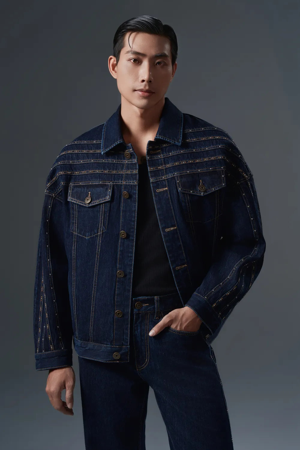 Metallic Stud Embellished Jeans