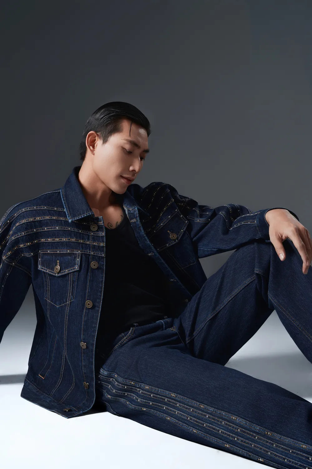 Metallic Stud Embellished Jeans