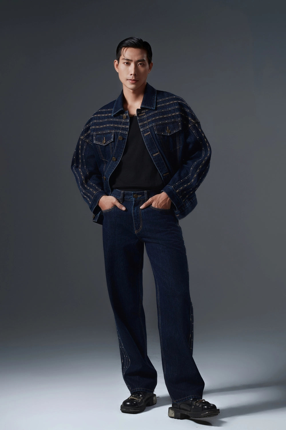 Metallic Stud Embellished Jeans