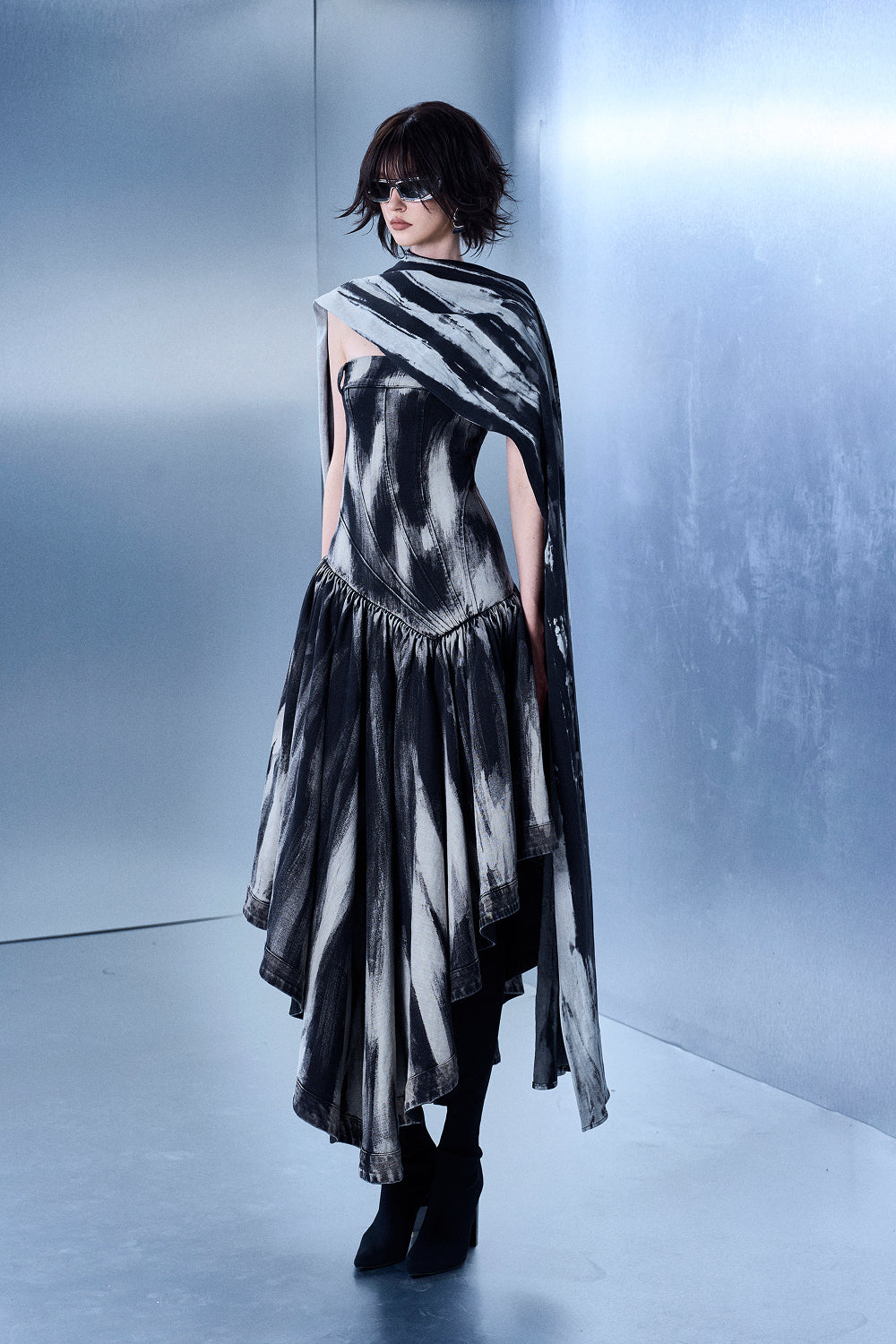 Multi-tiered Wash Bustier Gown
