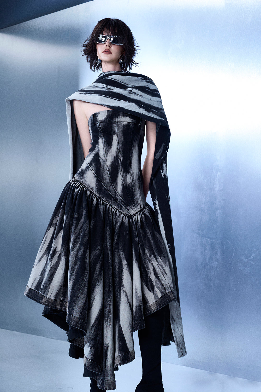 Multi-tiered Wash Bustier Gown