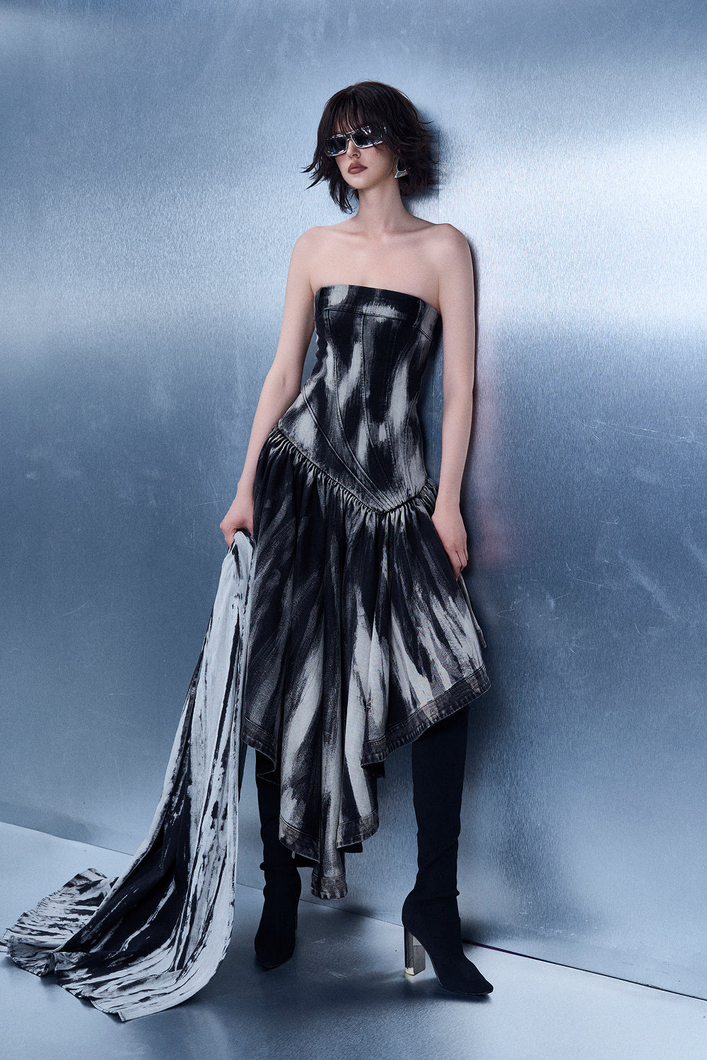 Multi-tiered Wash Bustier Gown
