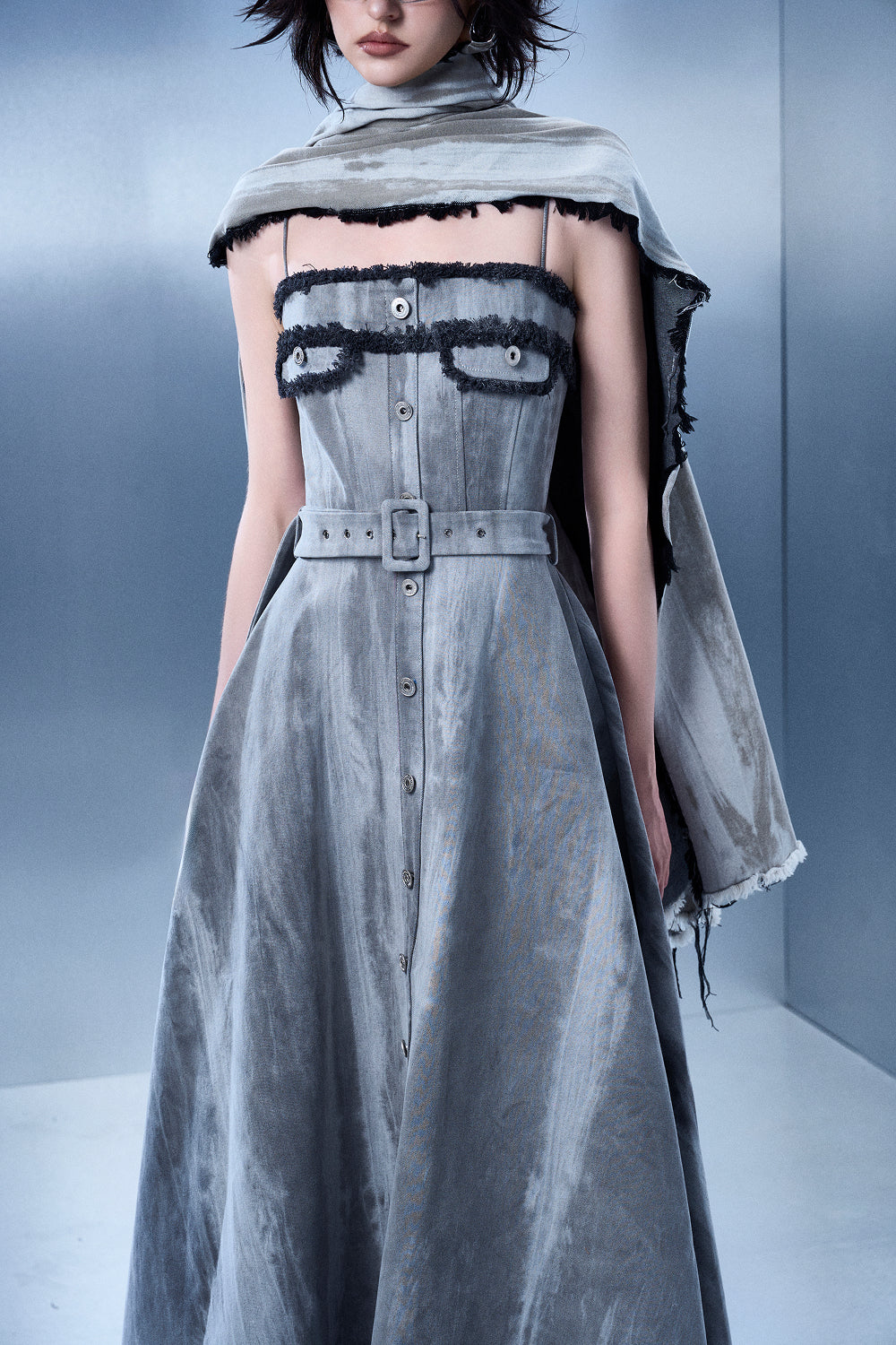 Stone-washed Fringe Dress