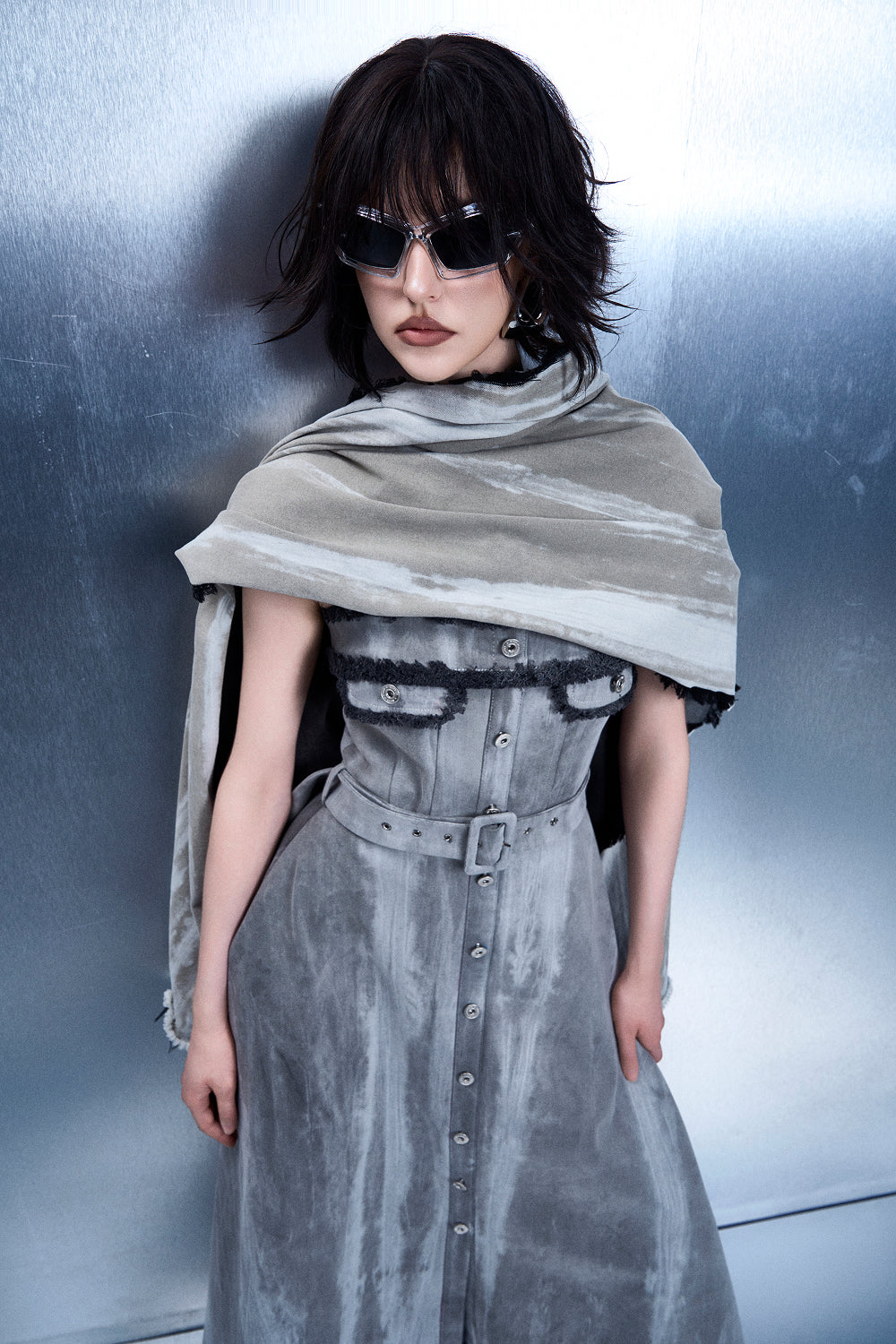 Stone-washed Fringe Dress