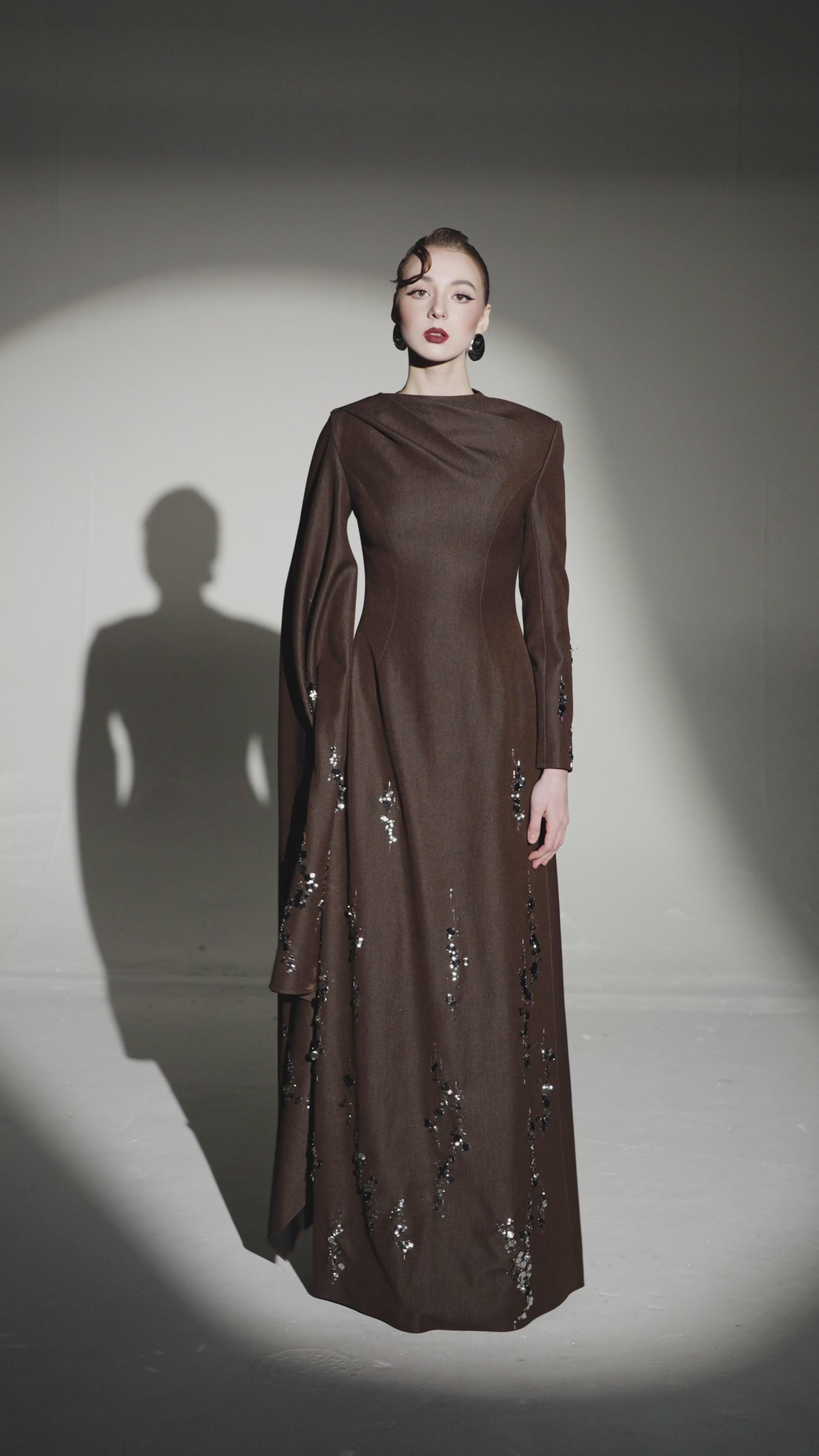 Asymmetric Sleeve Embellished Silk Denim A-Line Dress