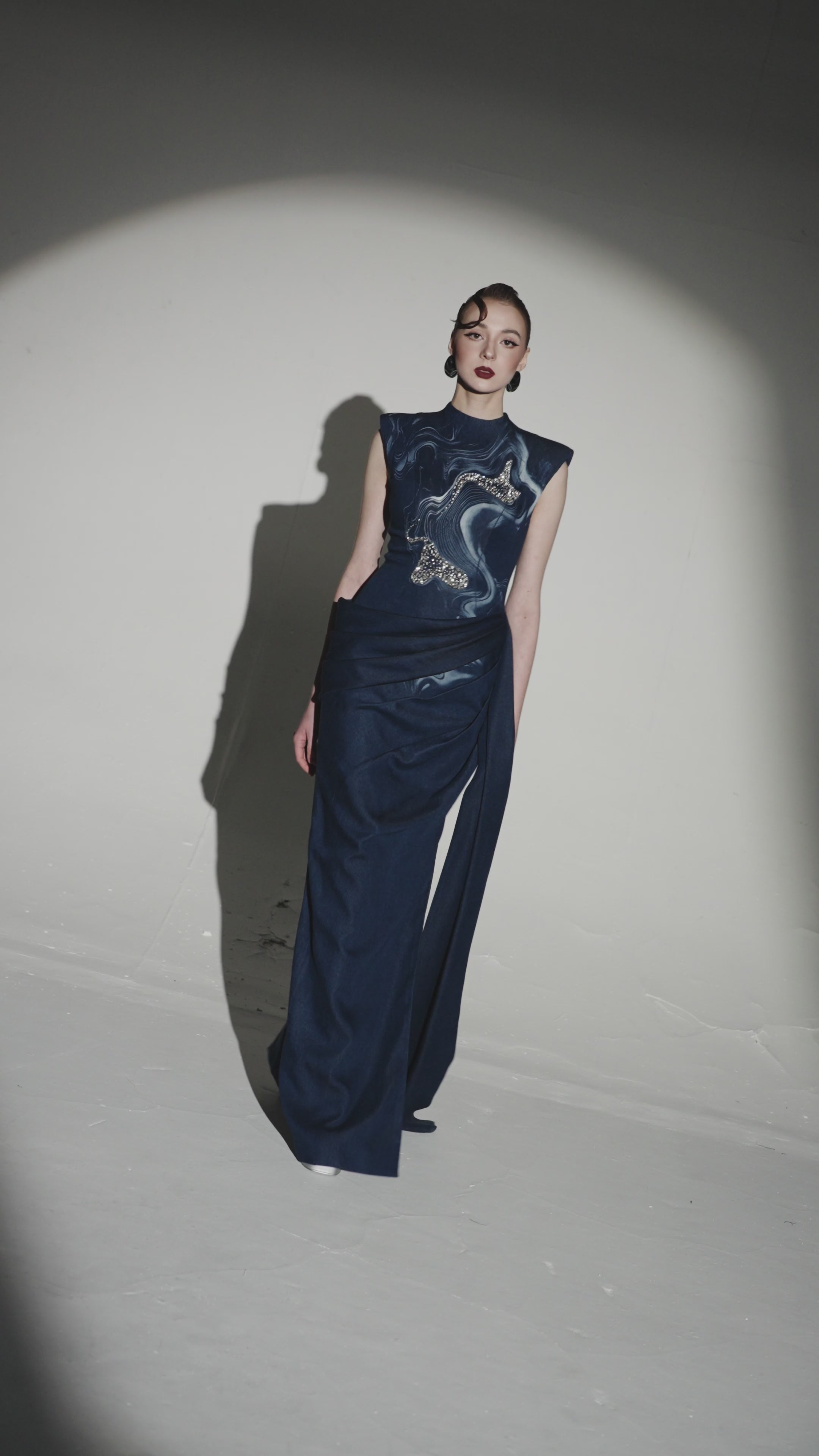 Structured-Shoulder Draped Embellished Dress
