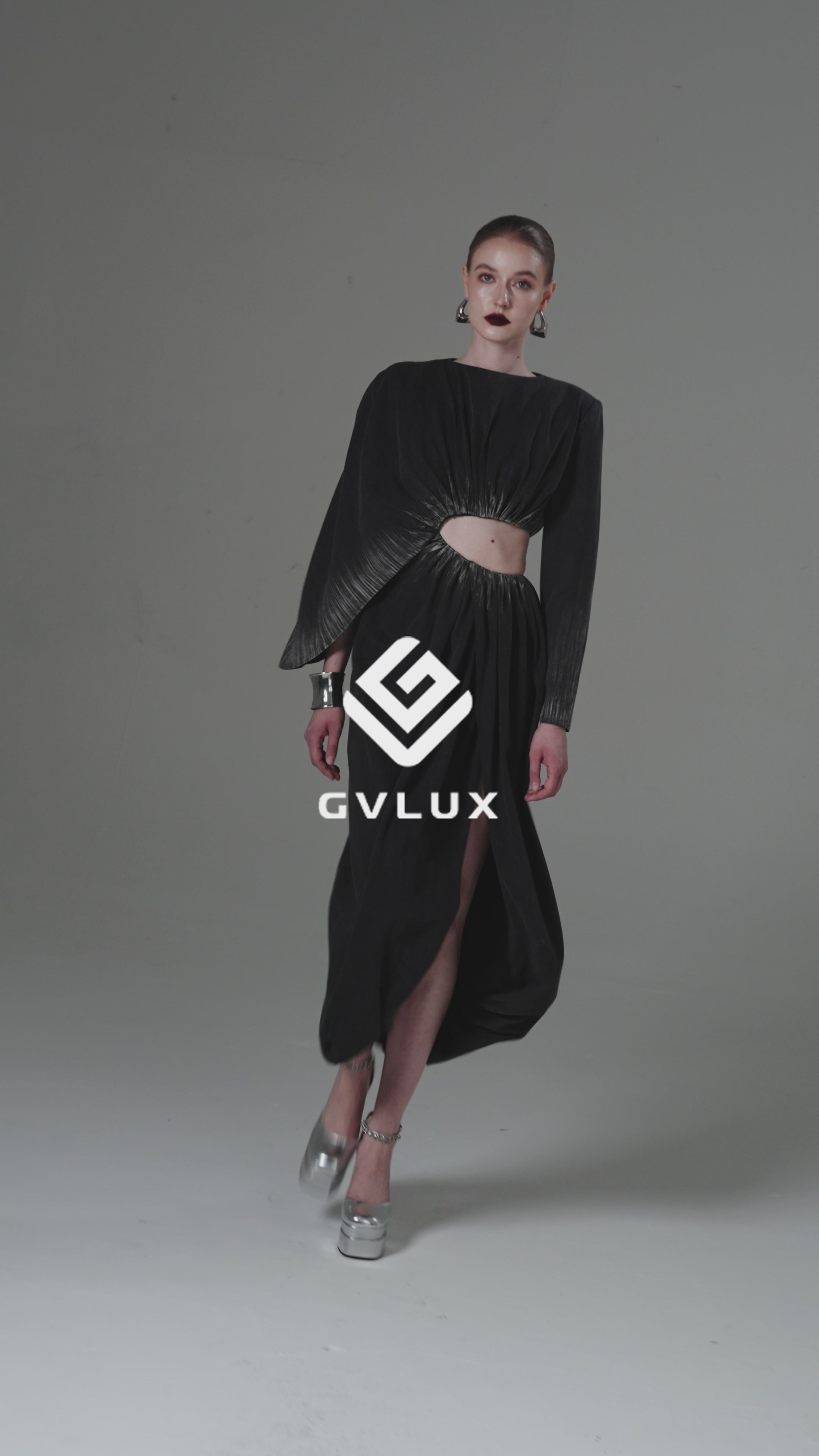 One-Sleeve Column Dress with a Ruched Waist Cutout