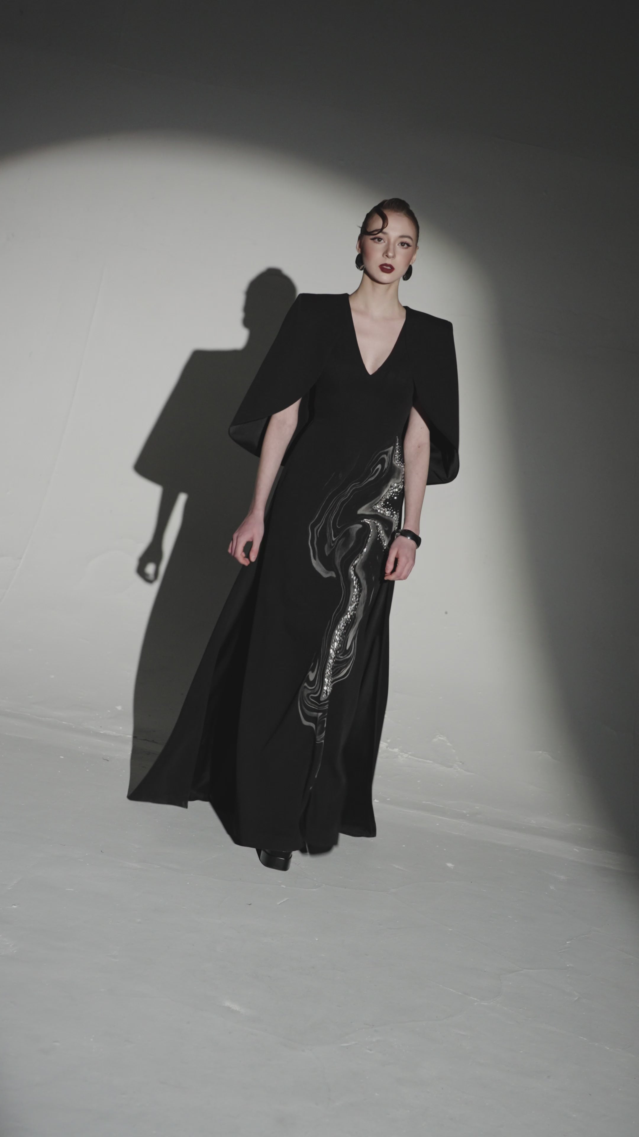 Cape Overlay Woodgrain Denim A-Line Dress