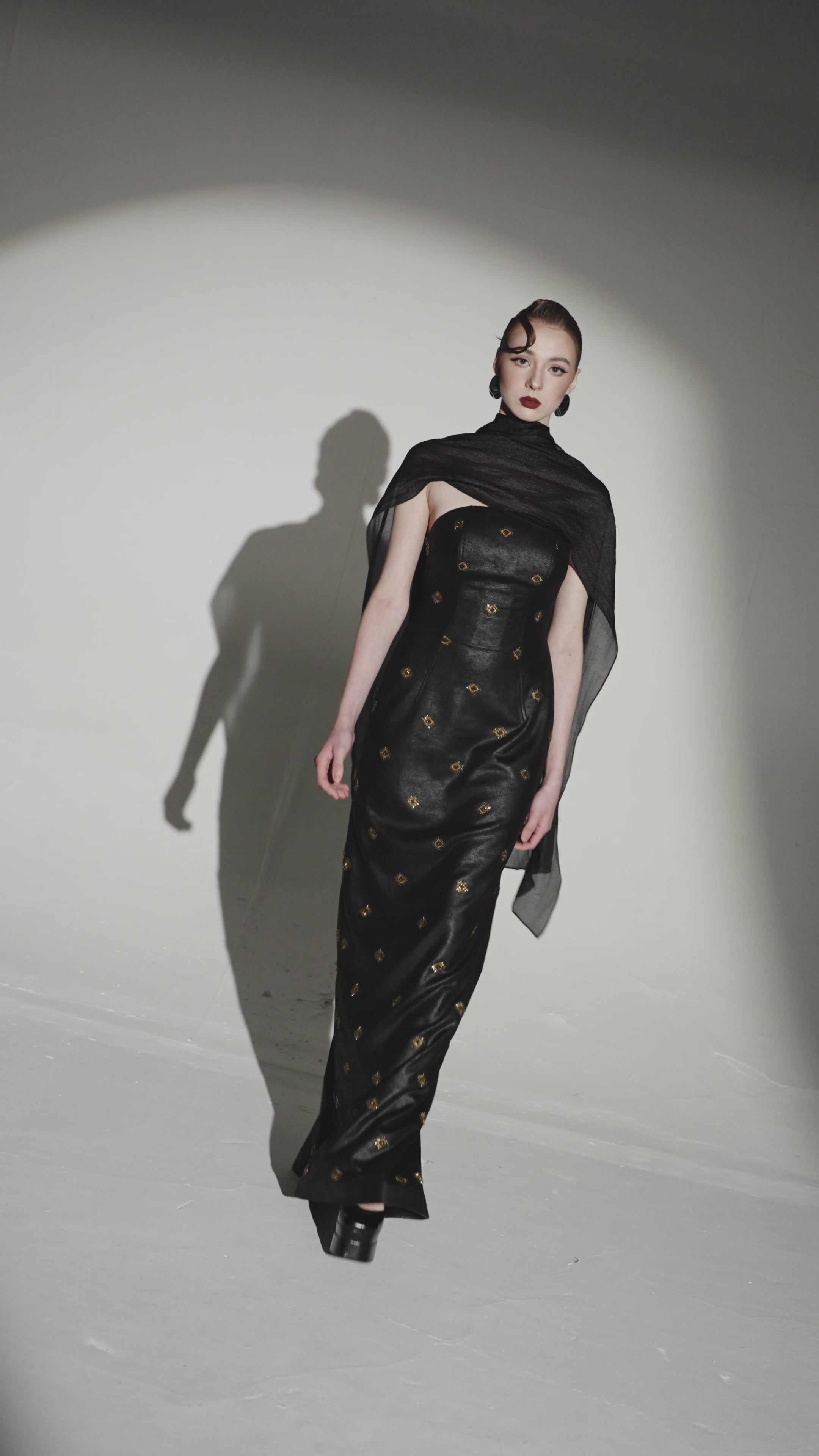 Classic Rococo Diamond Motif Leather Column Dress