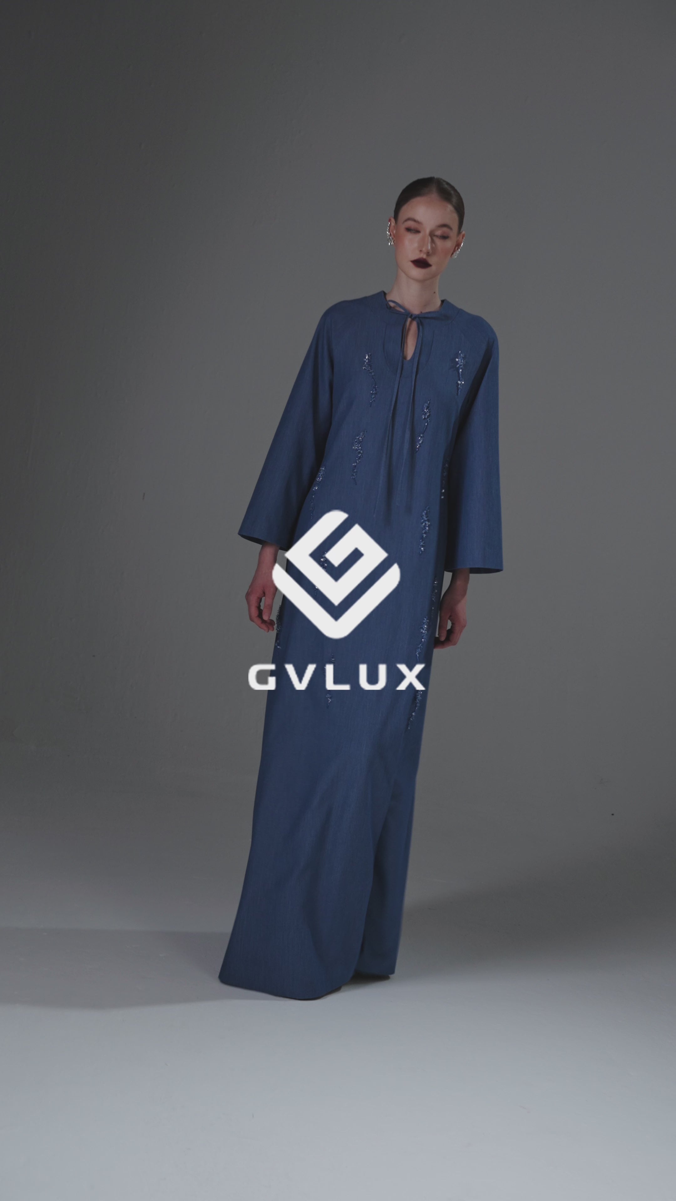 Relaxed-Fit Kaftan Dress with a Notched Crew Neckline
