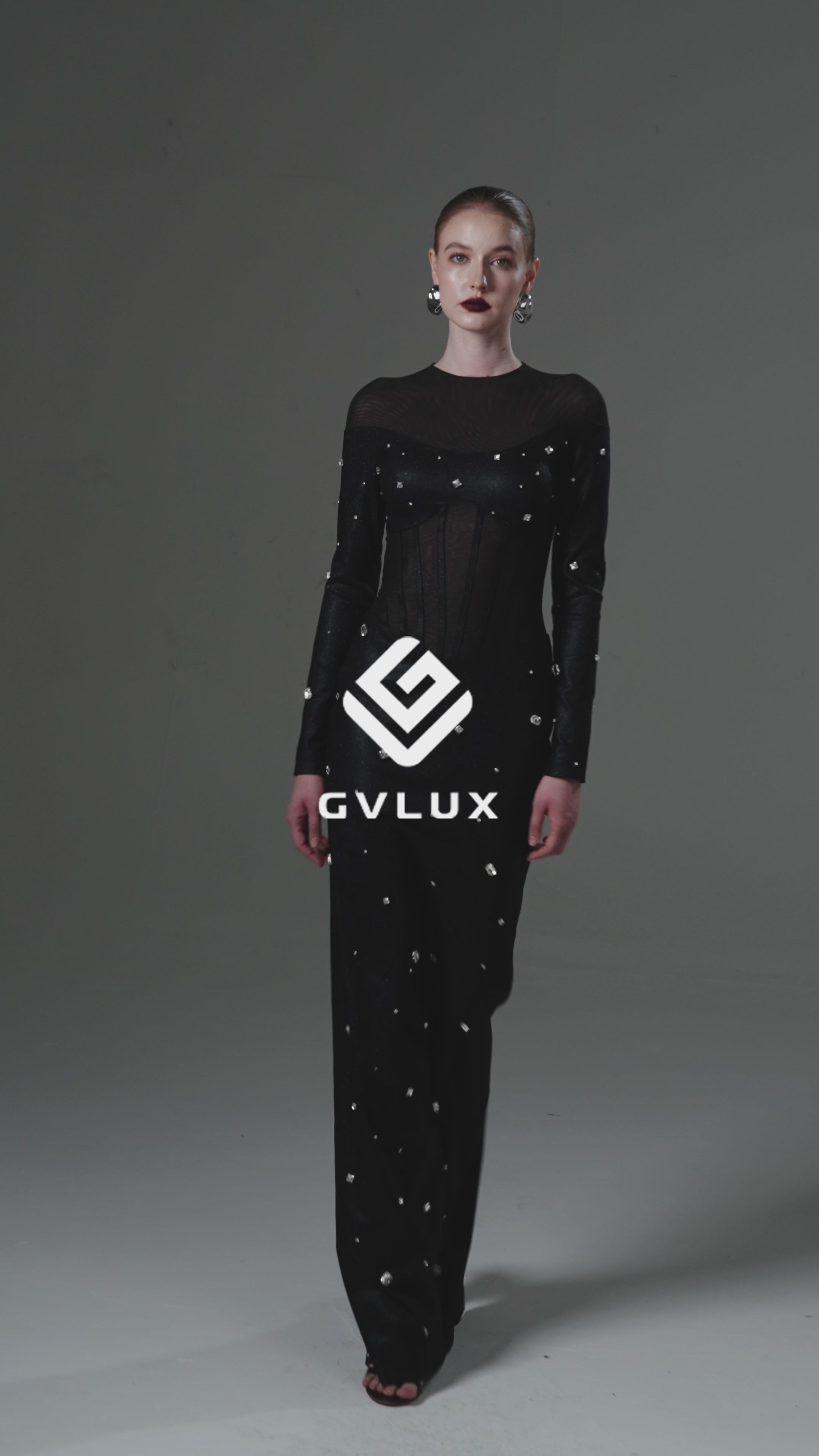 Long-Sleeve Column Gown with Corset Seams
