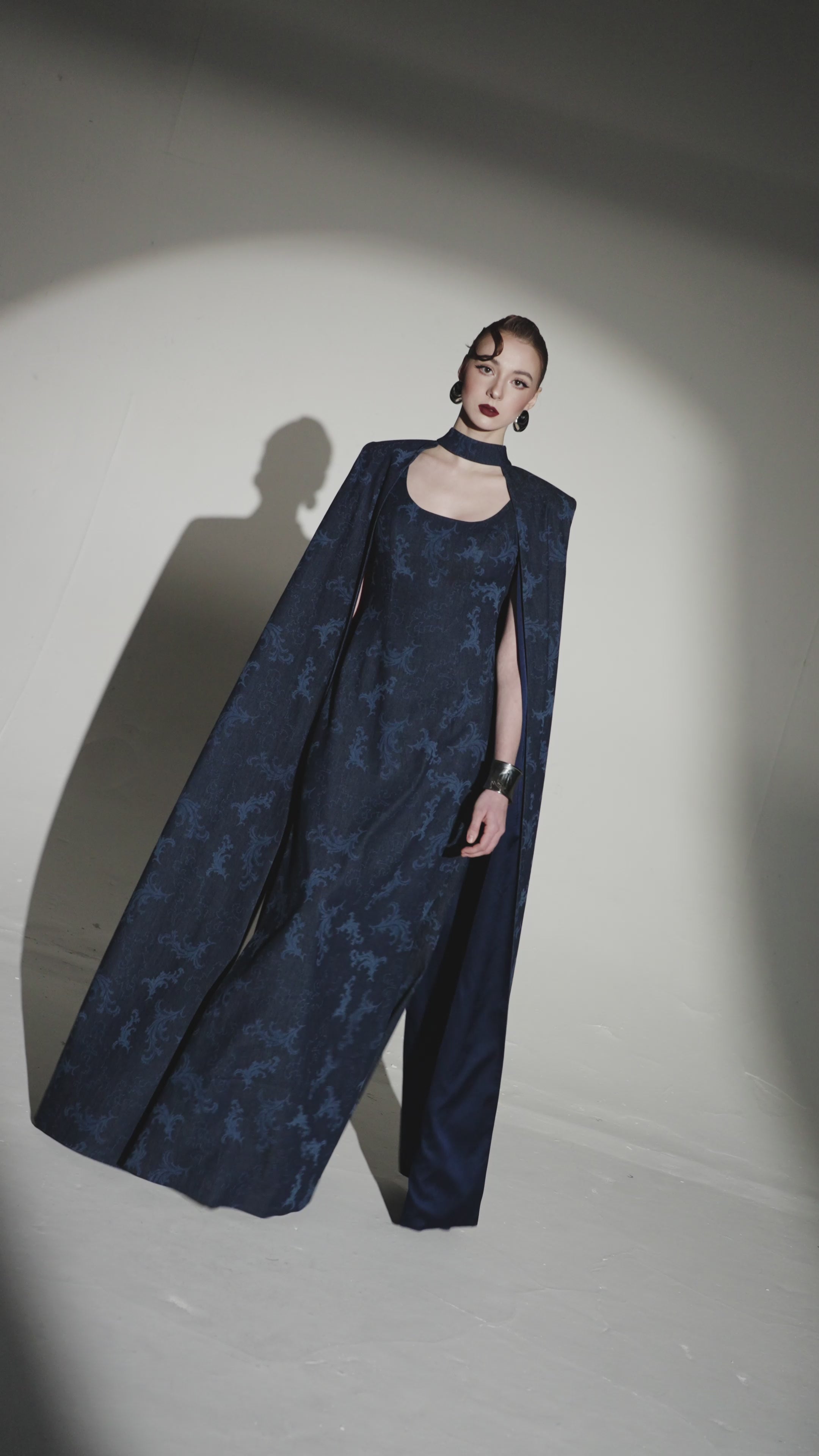 Rococo Ornamented Power-Shoulder A-line Cape Dress