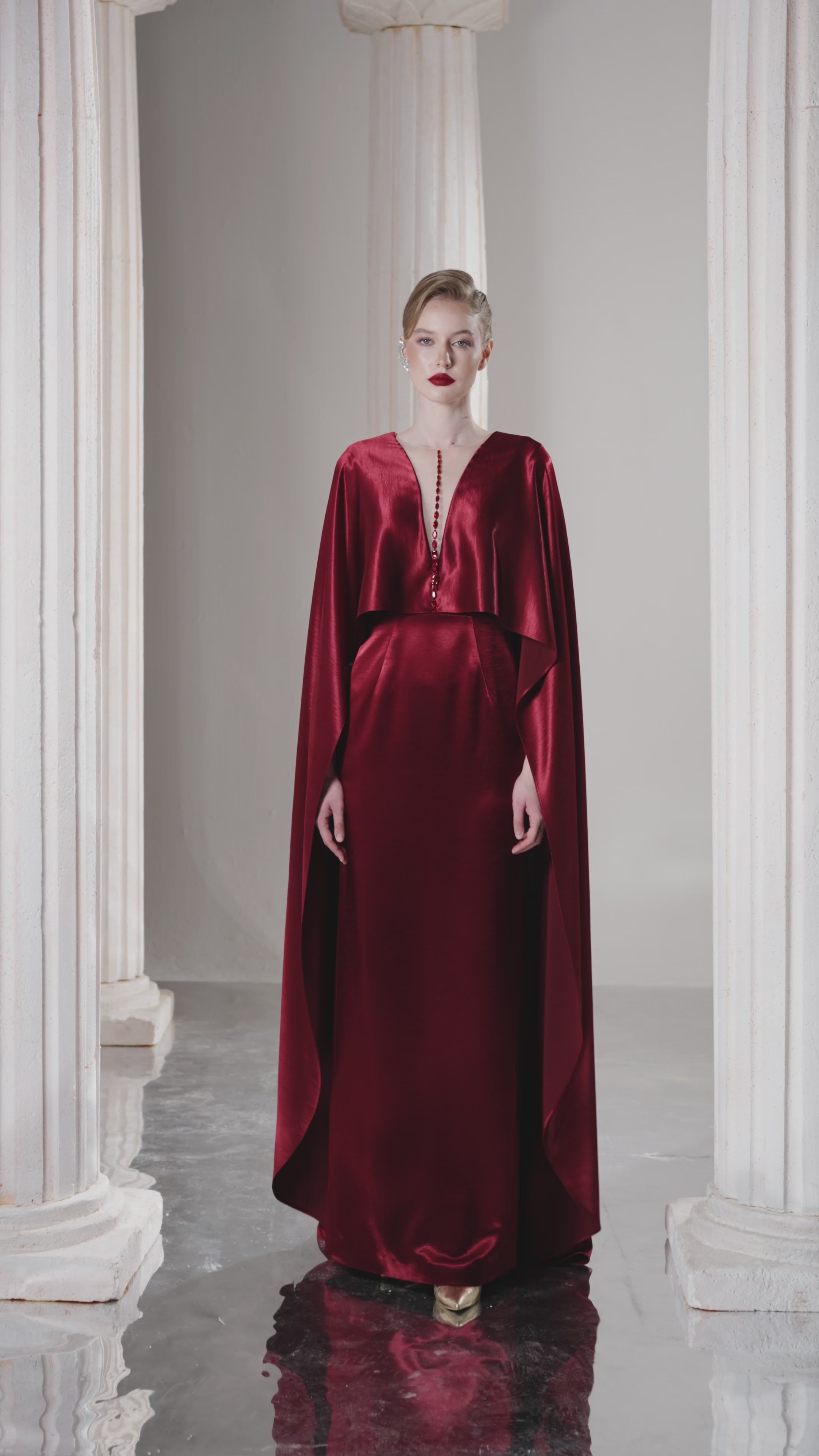 Dress Luxurious silk column gown dramatic cape silhouette