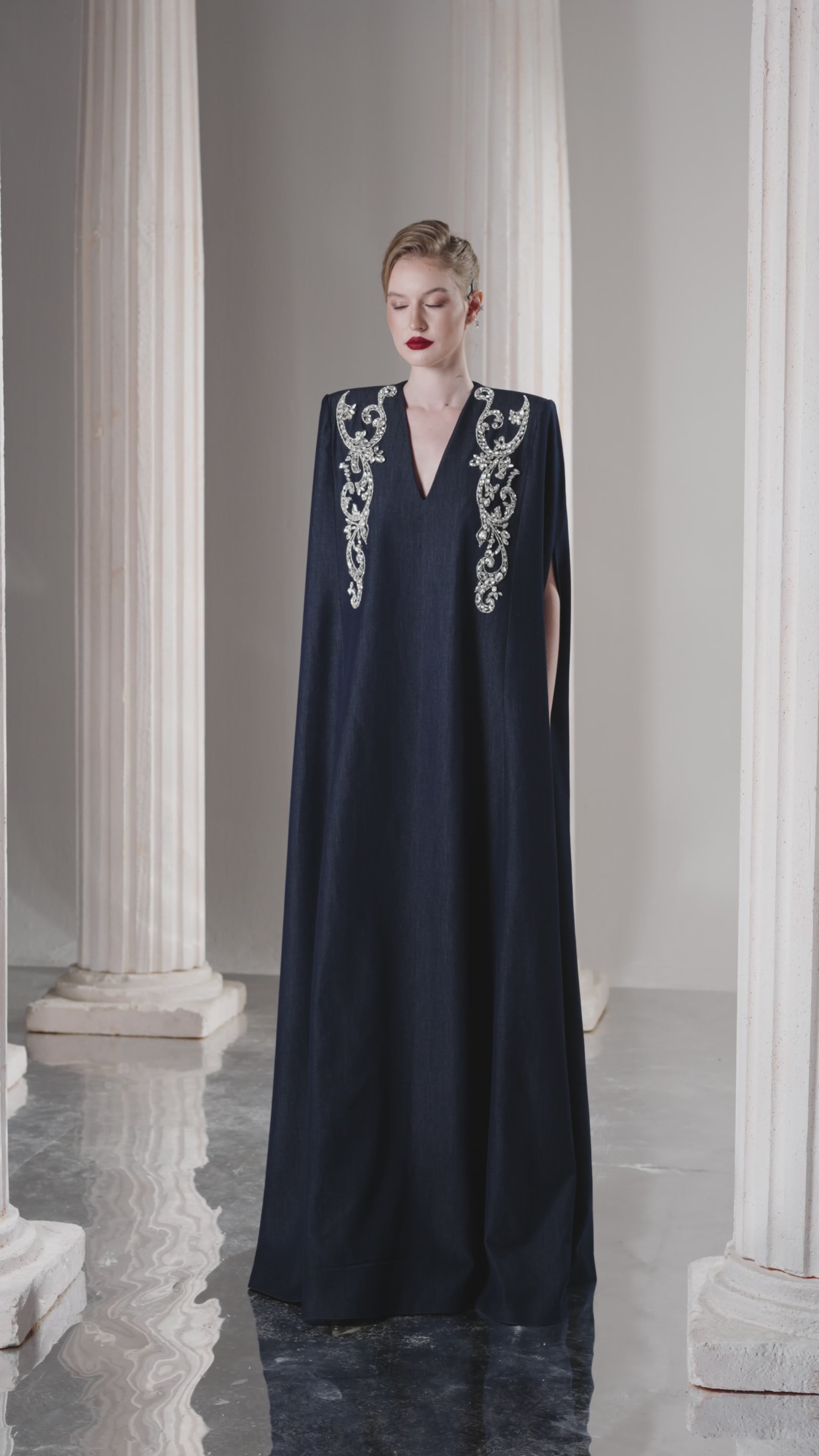 Dress Denim caftan-style dress, silver shoulder embellishment