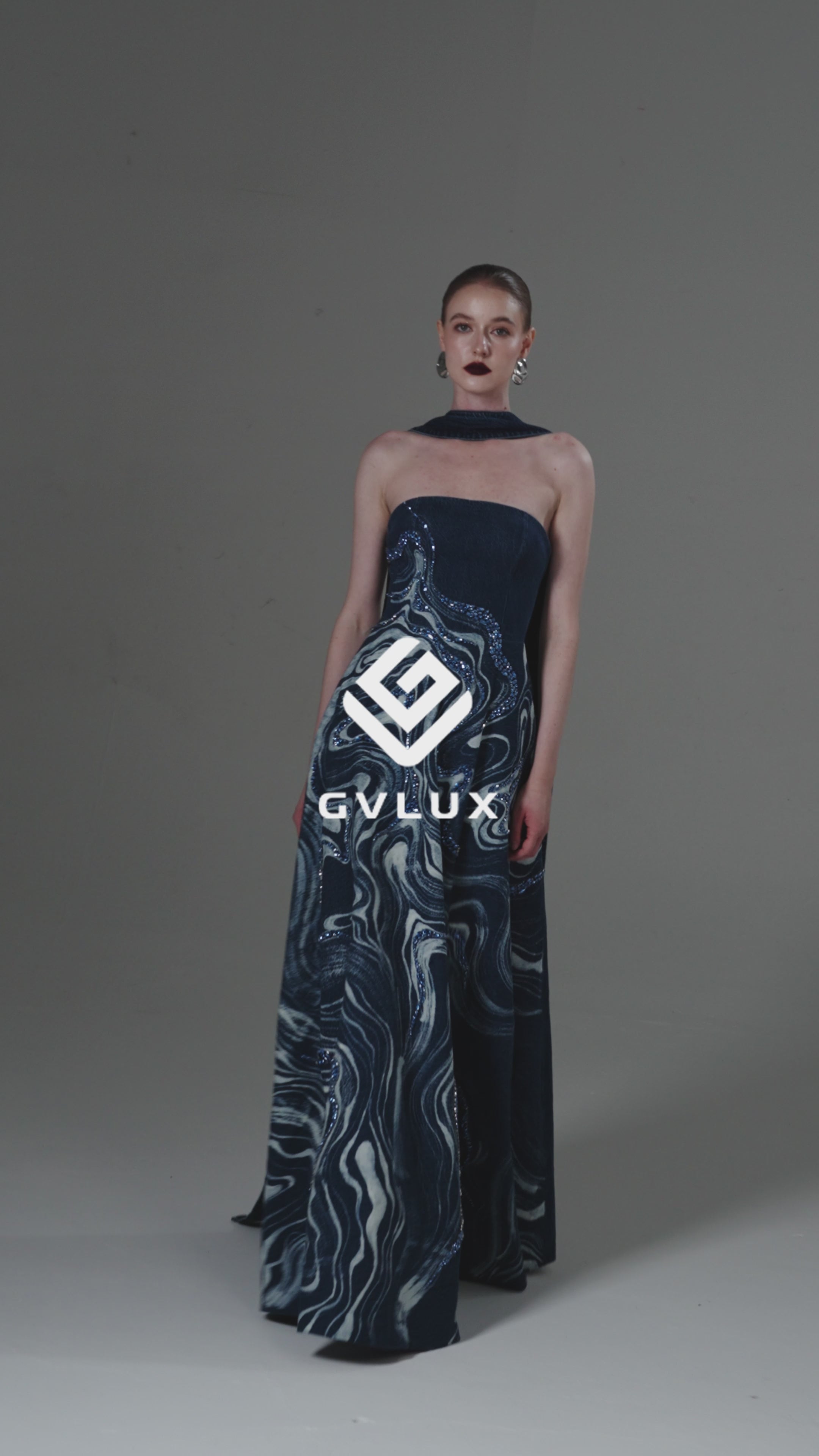 Strapless Ball Gown with Crystal-Embroidered Marblewood