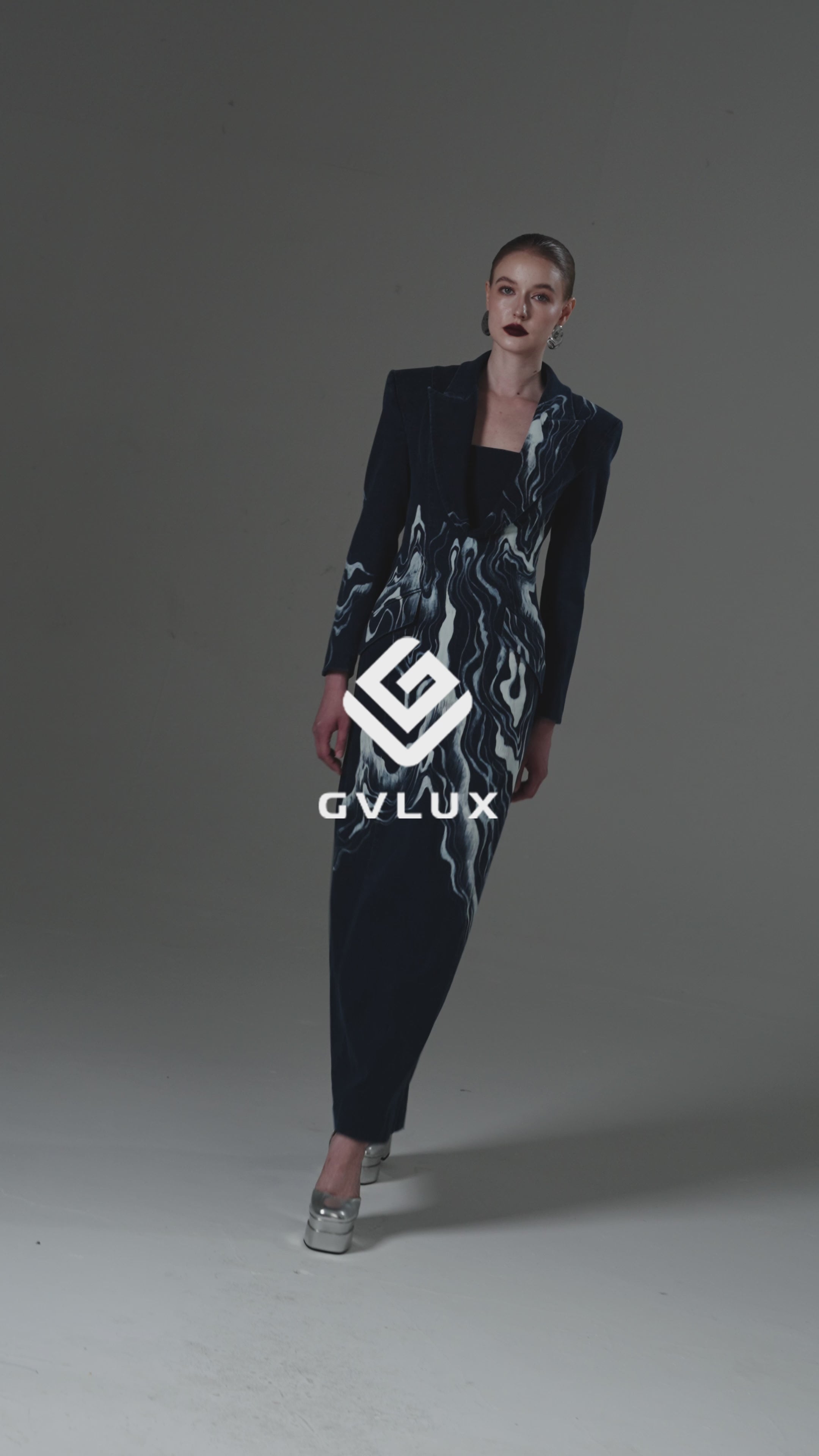 Tuxedo Dress with a Laser-Etched, Hand-Painted Pattern