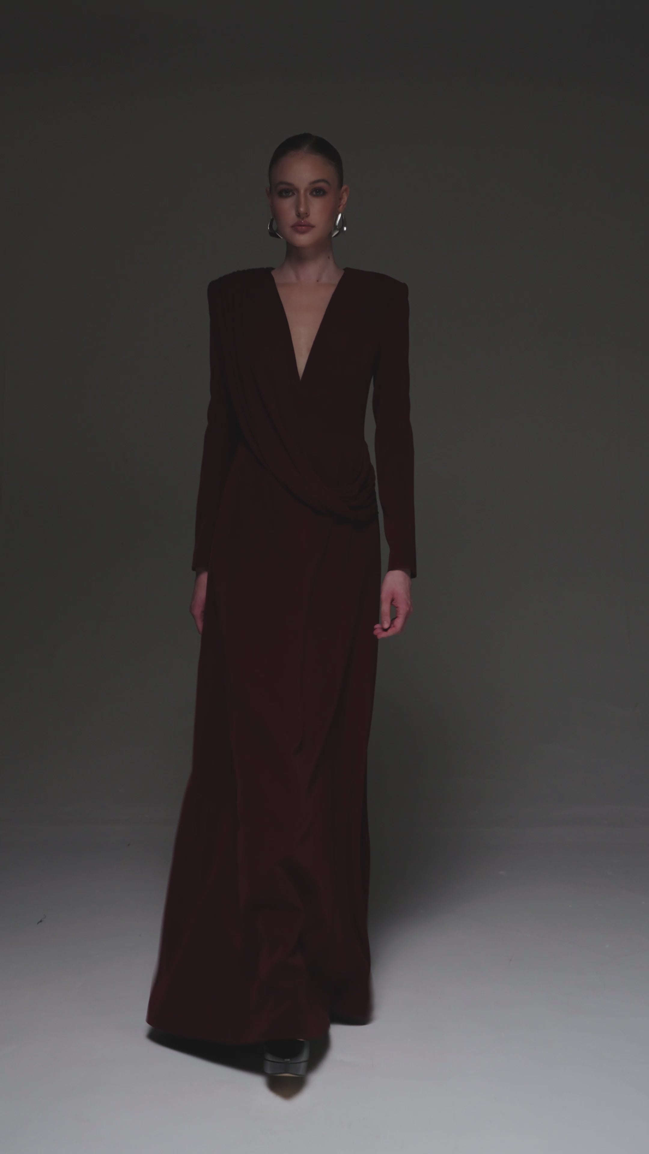 Draped V-Neck Gown
