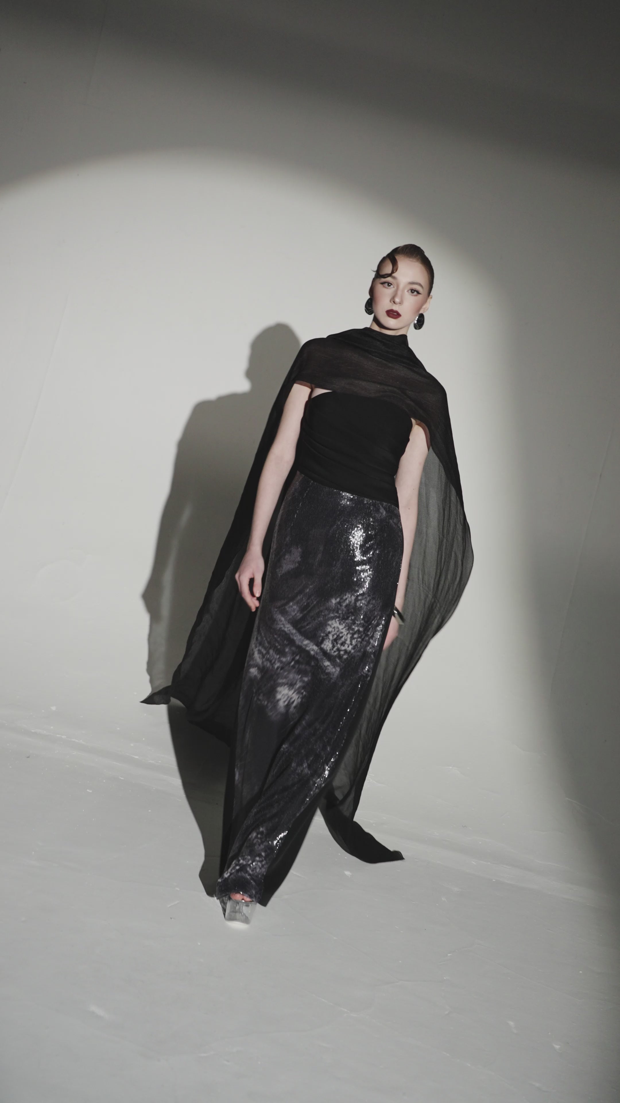 Strapless Gradient Sequin Dress with Overlay Scarf