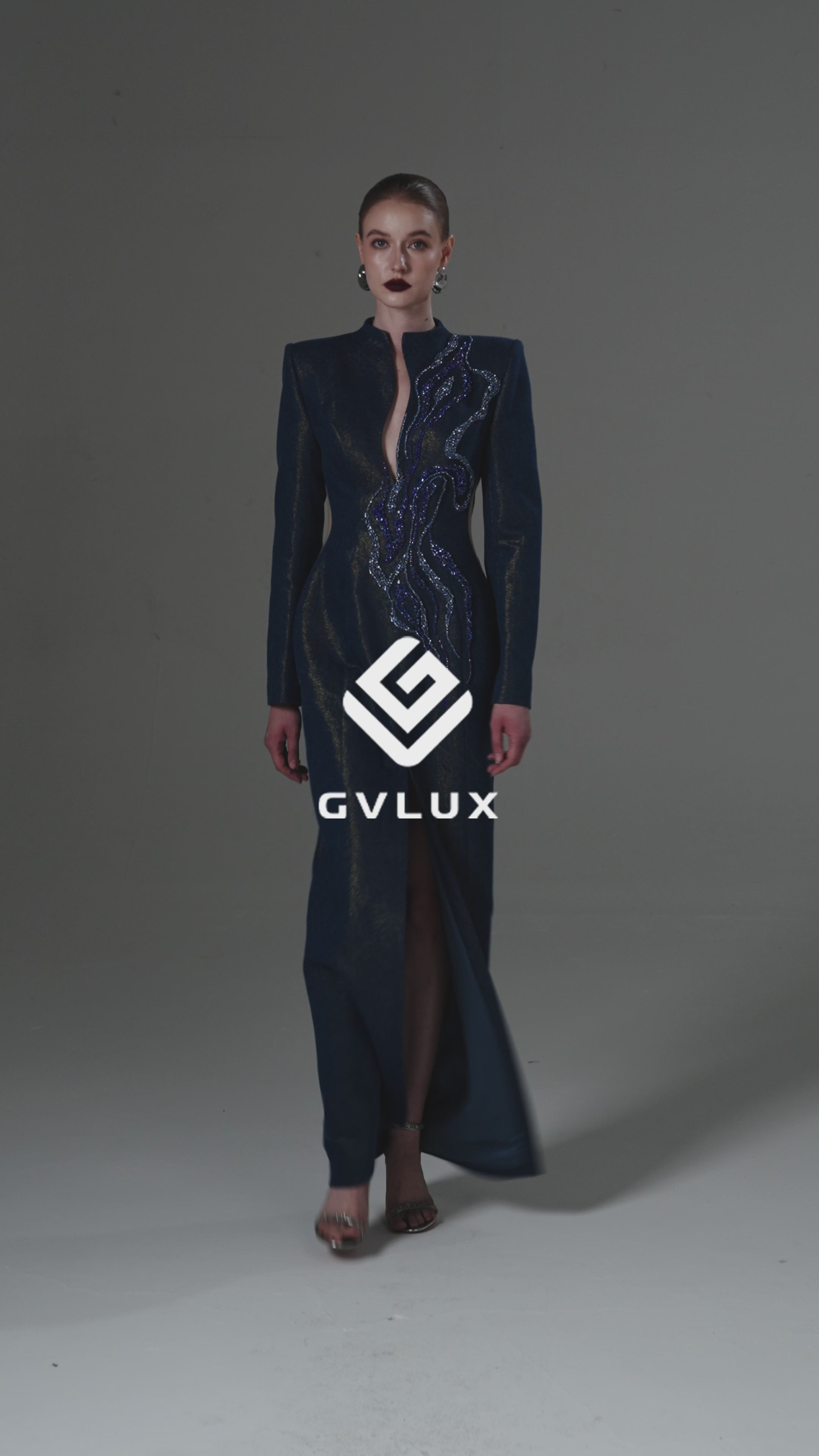 Column Gown with a Keyhole Neck & Crystal Embroidery