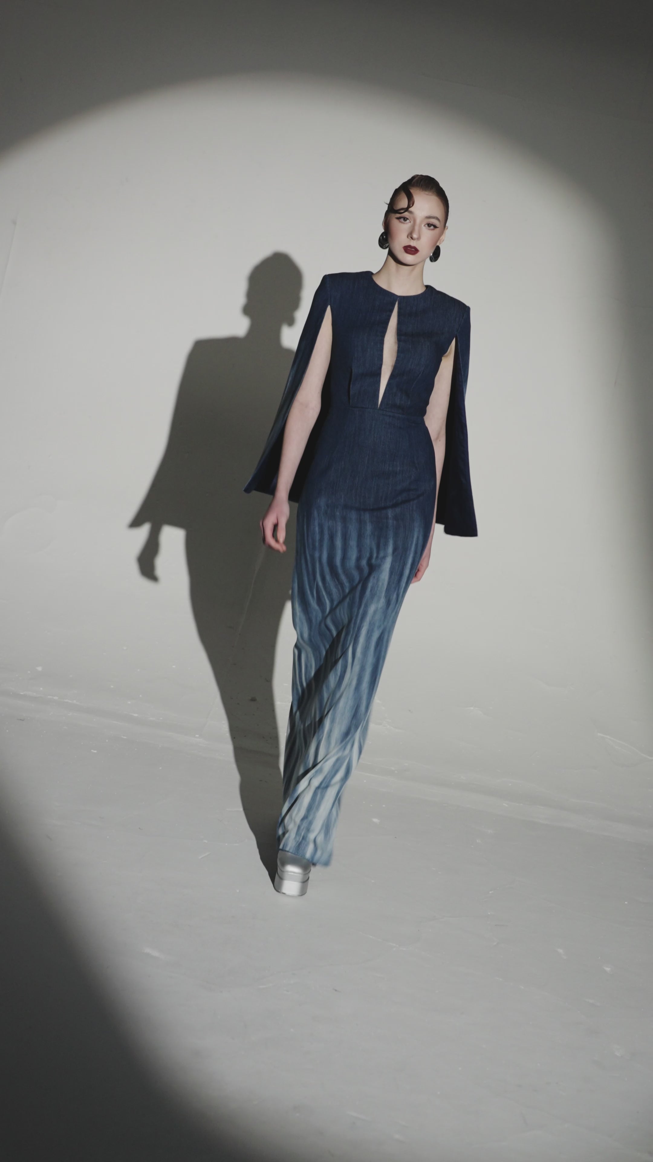 Cape Overlay Ombre Column Dress with Bust Cut-out