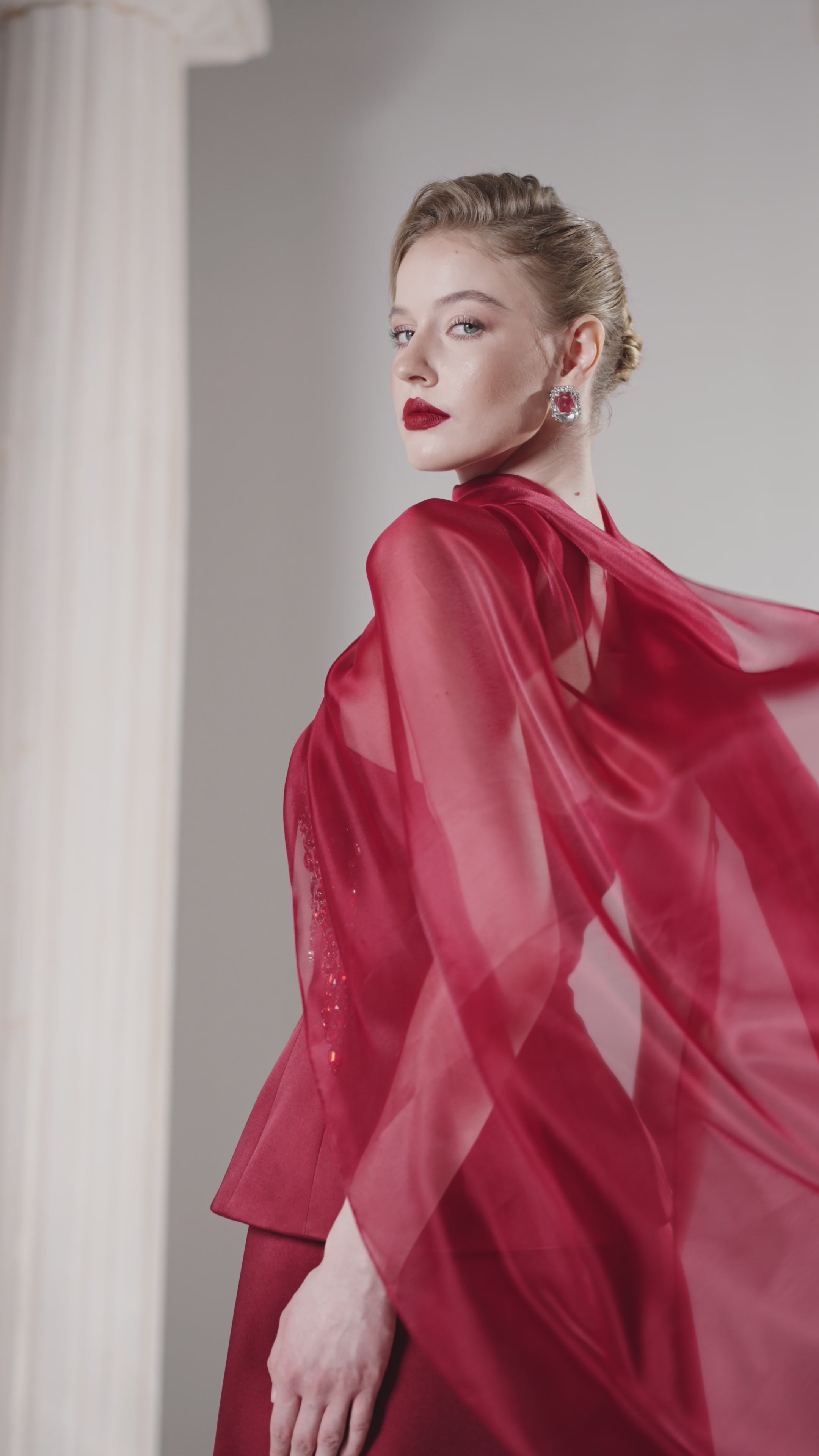 Dress Embellished peplum set asymmetric chiffon drape