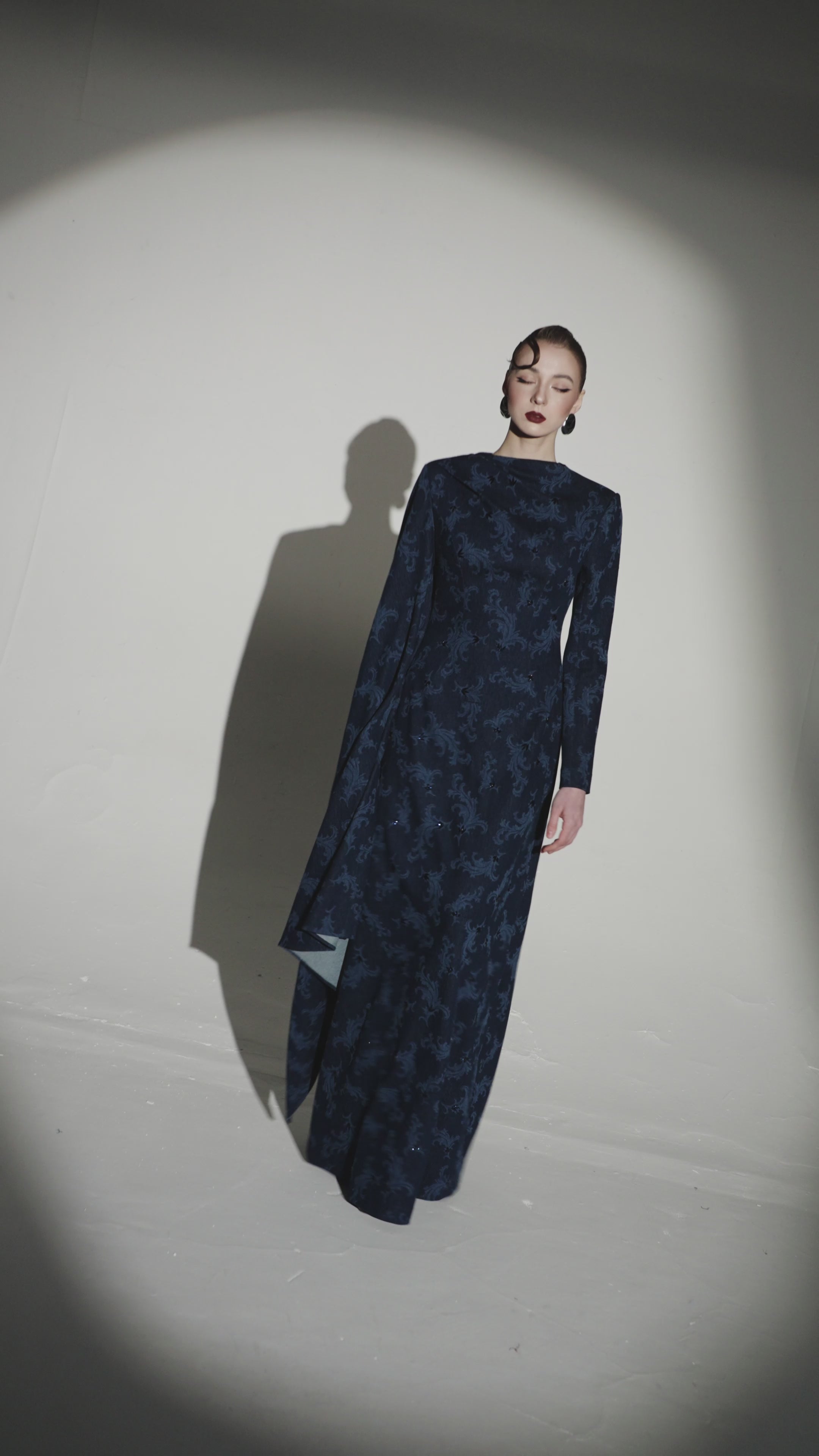 Asymmetric Sleeve Rococo Laser-printed A-Line Denim Dress
