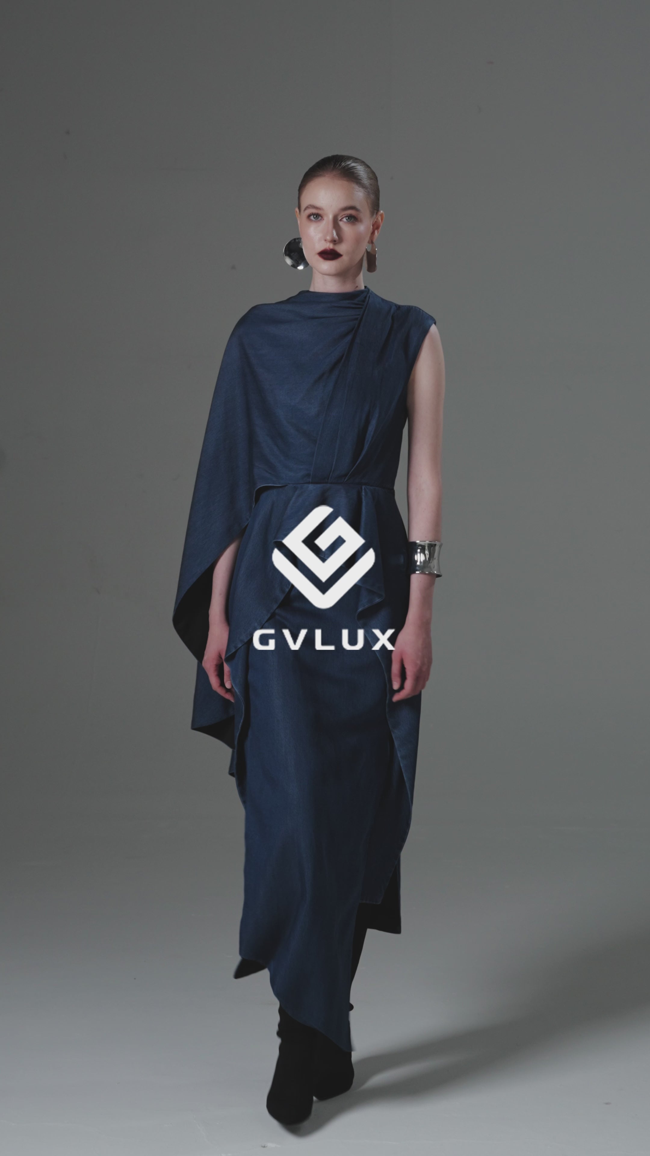 One-Shoulder Gown with a Draped Cape Sleeve