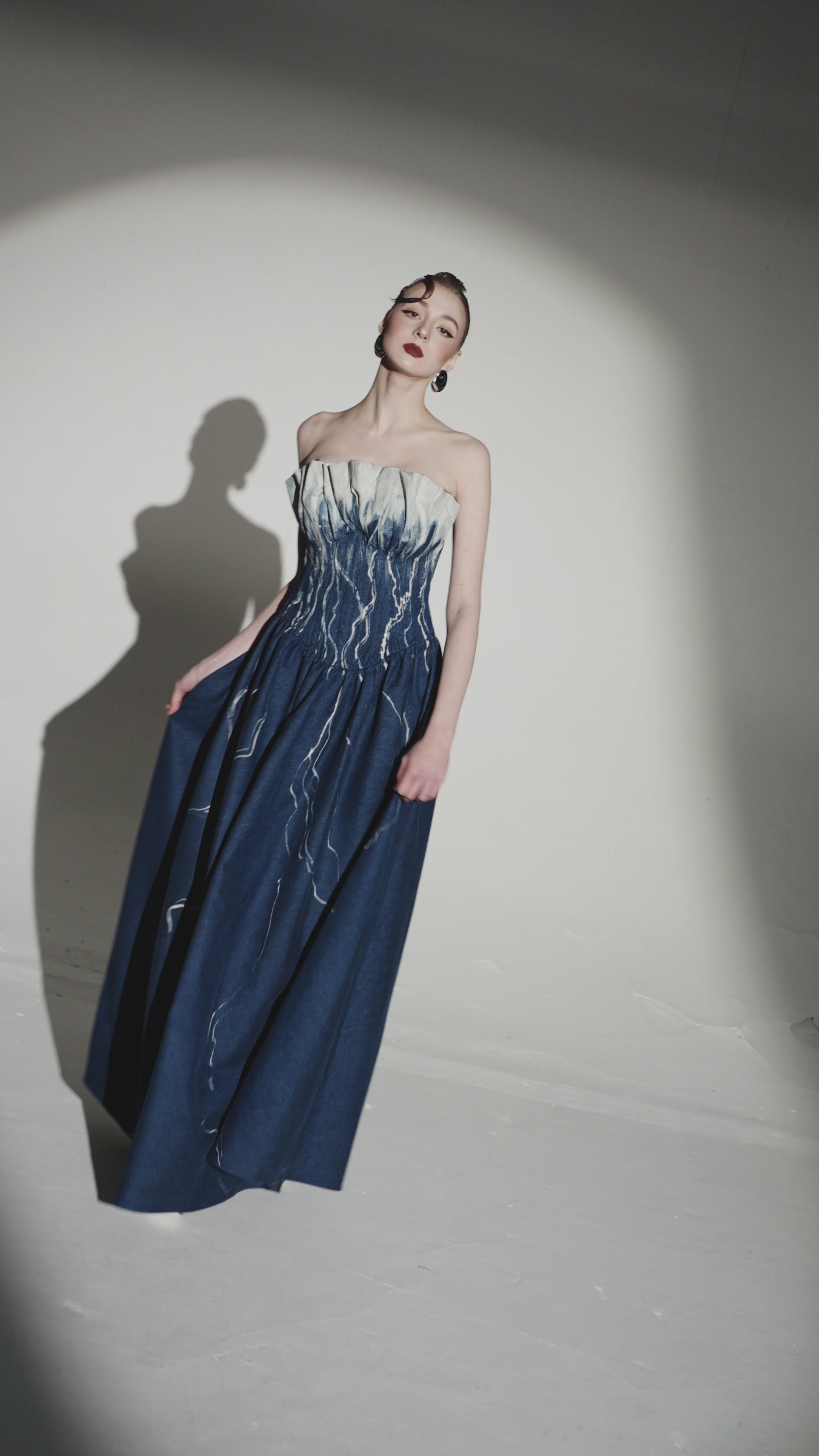 Wave-Wash Flared Dress with Ruching Bust