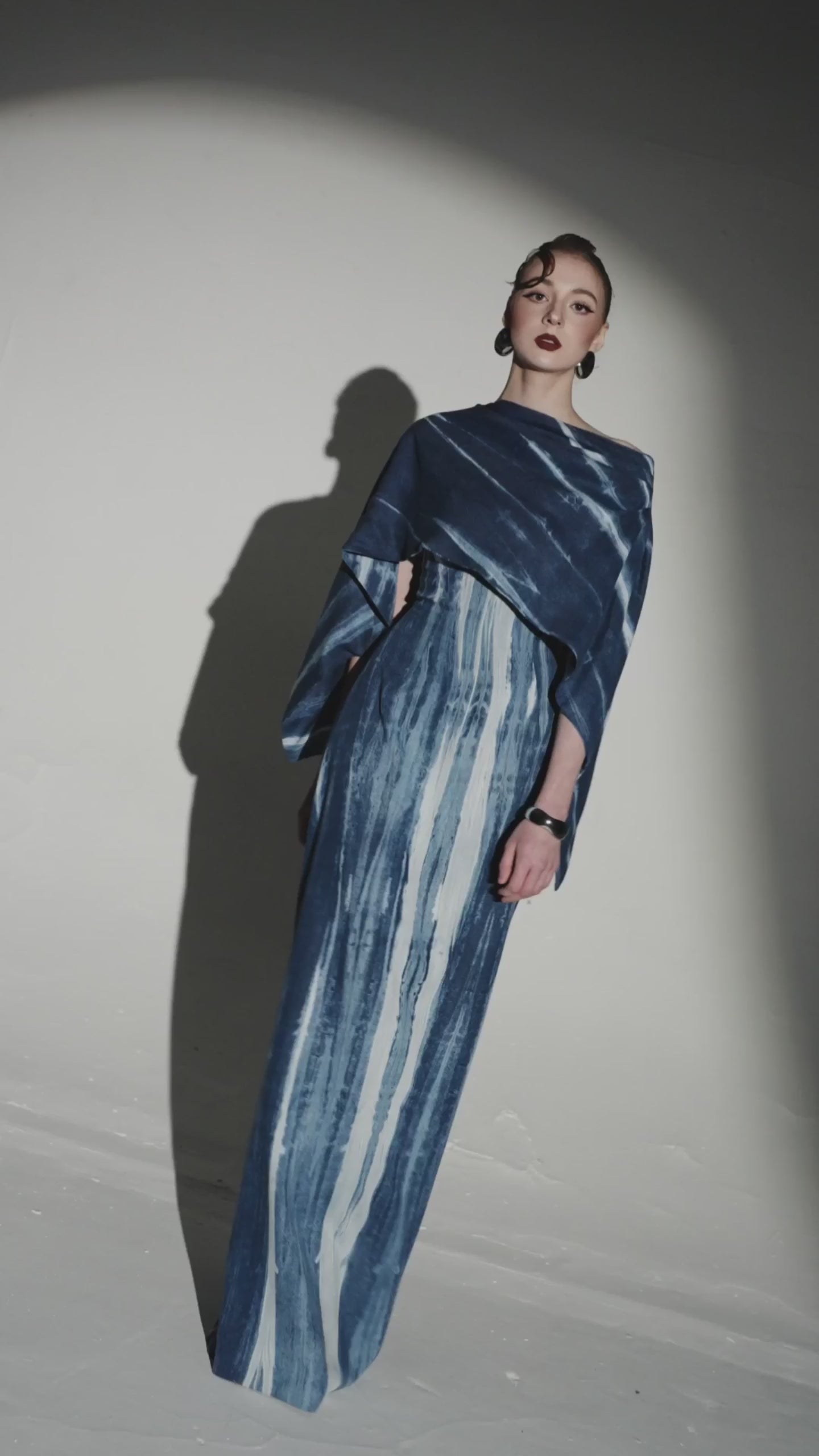 Marbled Scarf A-Line Denim Dress