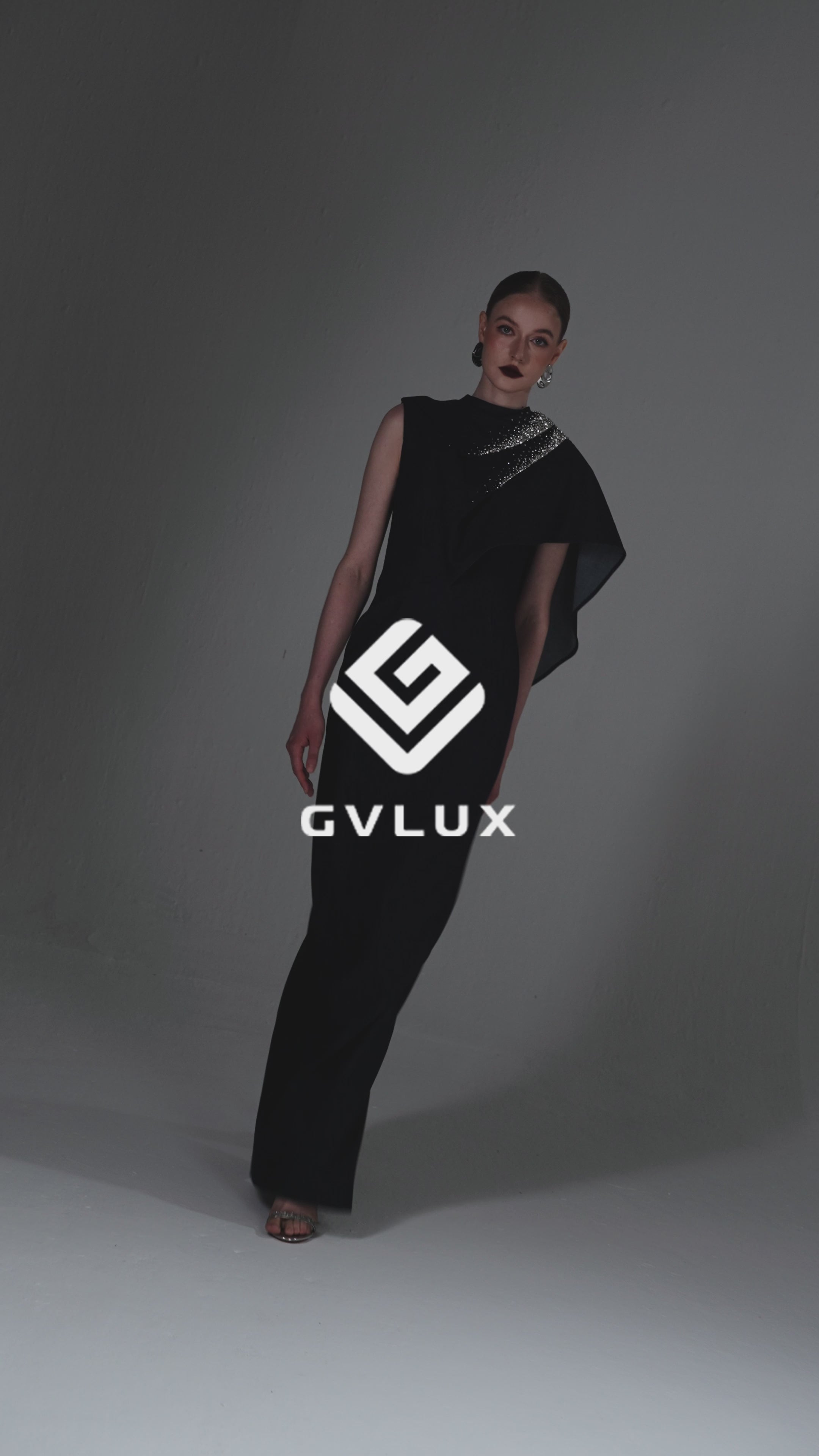 Asymmetrical Long A-Line Dress with a Draped Shoulder Detail